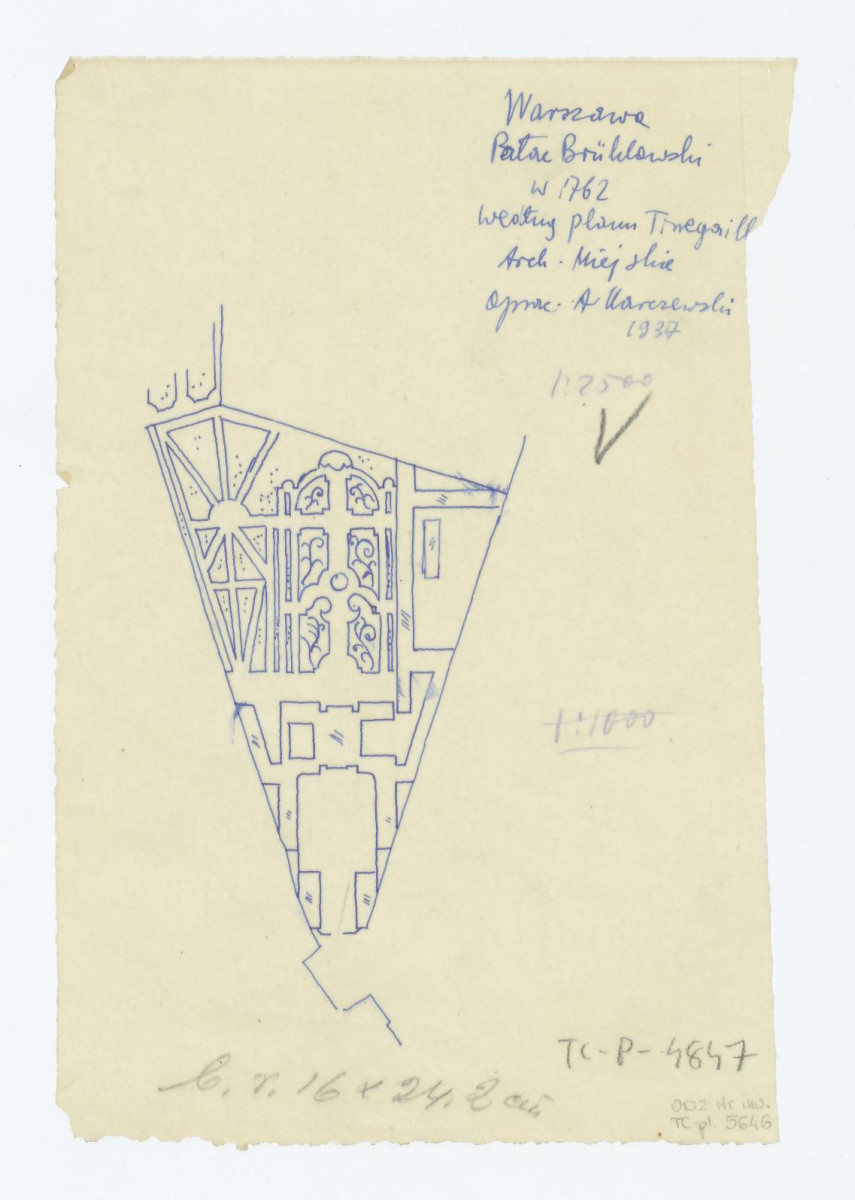 Warszawa - pałac Brüchlowski opracowany plan ogrodu według planu R. de Tirregaille'a z 1762 roku Arch. Miejskie Oprac. A. Karczewski, skan 1