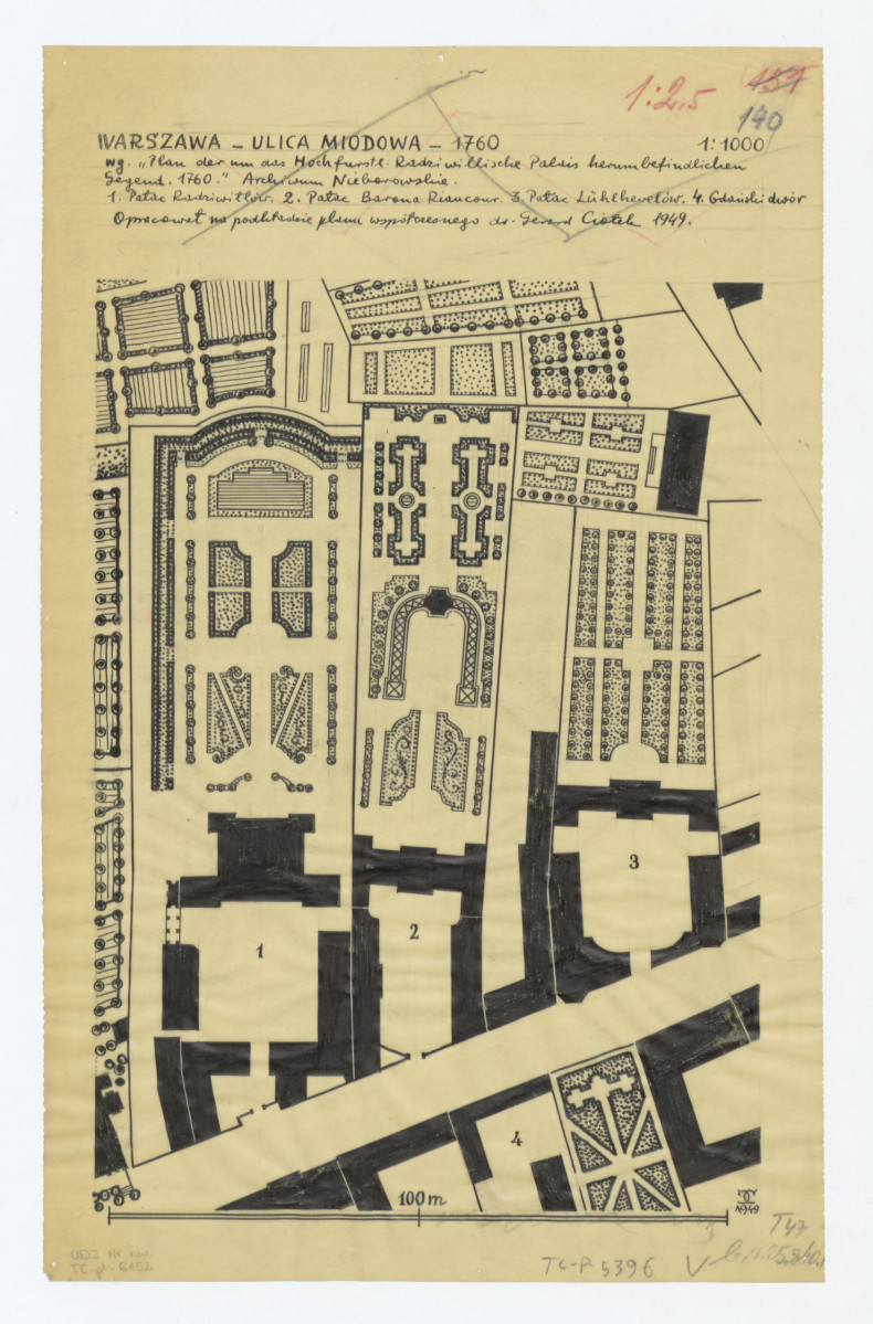 Pałac Radziwiłów-ogród pałacu, Riancour'a, Lűhlletet'a opracowanie planu według materiałów z 1760 roku i współczesnych, skan 1