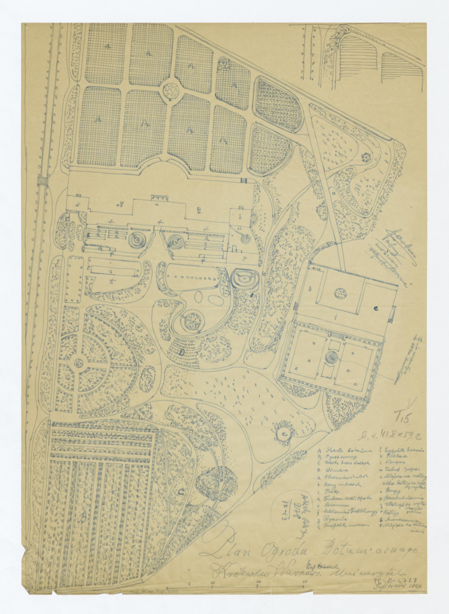 odrys planu sytuacyjnego ogrodu według Safiłowskiego z roku 1827 , skan 1
