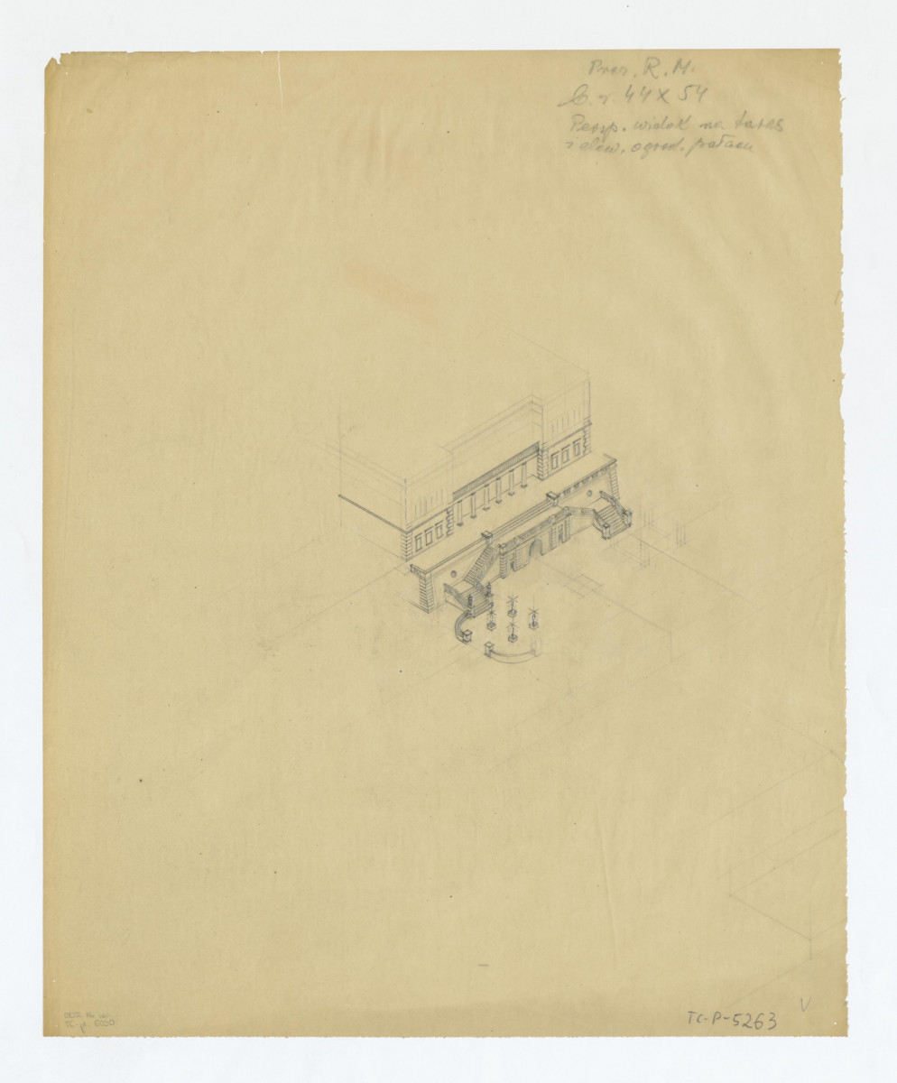 Pałac Namiestnikowski-perspektywa tarasu i elewacji pałacu, skan 1