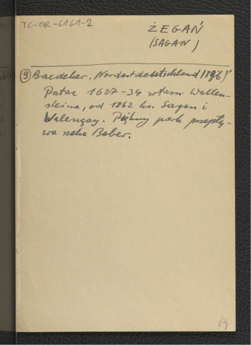 odsyłacz wzmiankujący pałac z lat 1627-1634 należący do Wallensteina, od 1862 r. do księcia Sagan i Walnecay; wzmianka o rzece Bober przepływającej przez miejscowy park , skan 1