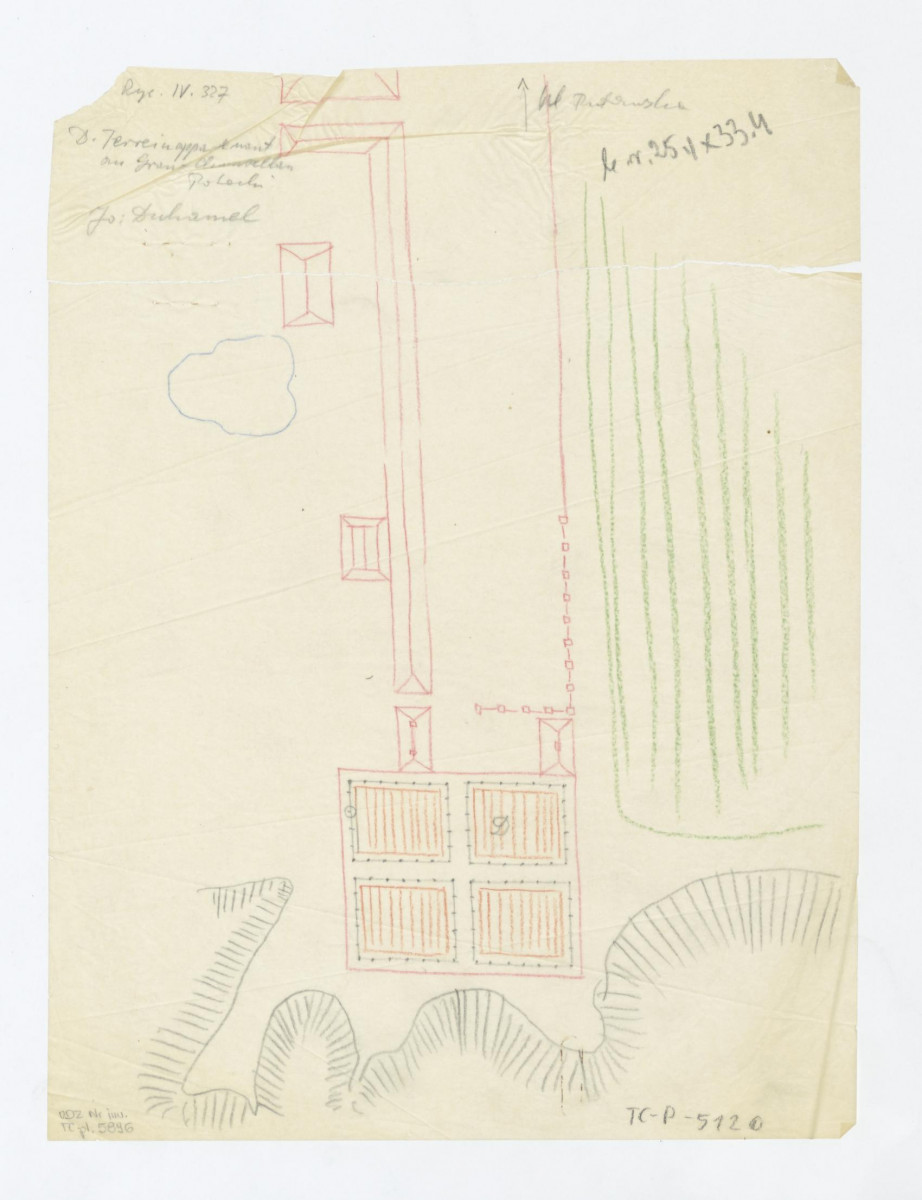 Mokotów - odrys planu ogrodu od strony ul. Puławskiej według J. Duchamel'a, skan 1