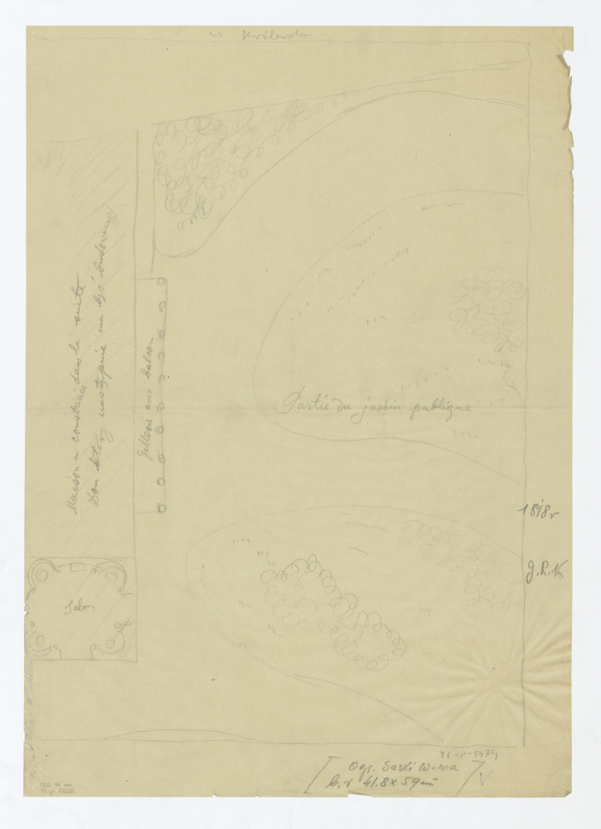 Ogród Saski-odrys planu sytuacyjnego (części) ogrodu (1818 rok?), skan 1