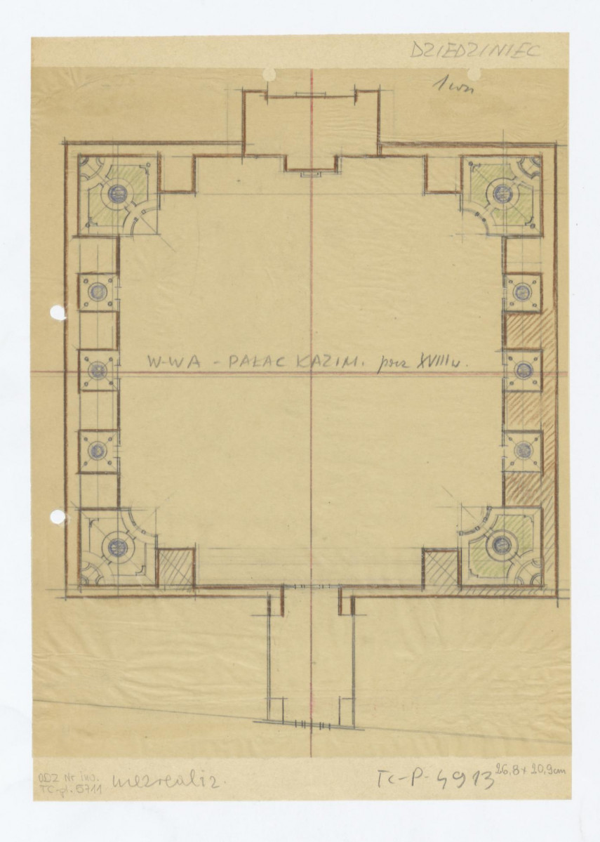 dziedziniec pałacu Kazimierzowskiego - plan sytuacyjny z początku XVIII w. (niezrealizowany), skan 1