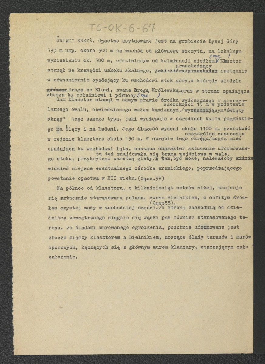 tekst dotyczący usytuowania miejscowego klasztoru, skan 1