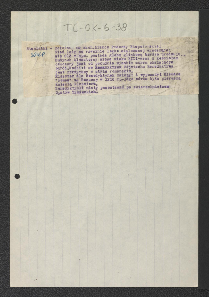 wypis z Słownika Geograficznego Królestwa Polskiego dotyczący usytuowania miejscowego klasztoru założonego z inicjatywy Klemensa z Ruszczy , skan 1