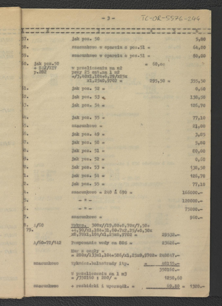 kosztorys orientacyjny do projektu wstępnego rekonstrukcji miejscowego parku; główny projektant – G. Ciołek; opracowanie kosztorysu – J. Dzierżyński                               , skan 15