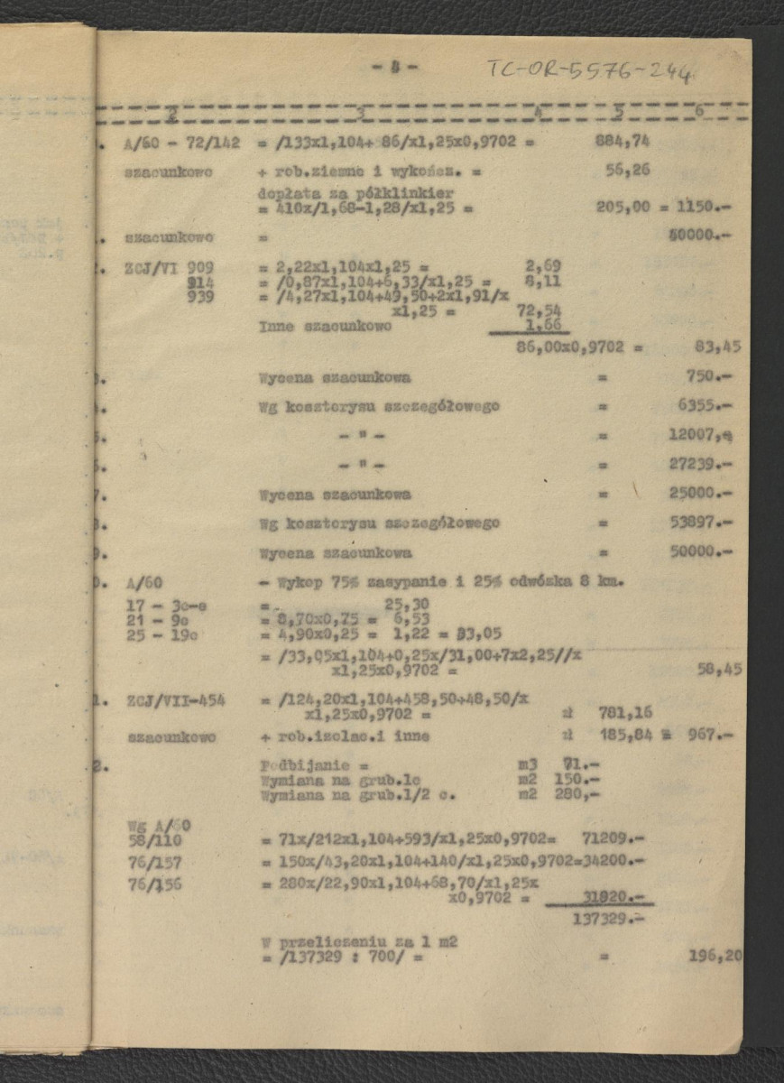 kosztorys orientacyjny do projektu wstępnego rekonstrukcji miejscowego parku; główny projektant – G. Ciołek; opracowanie kosztorysu – J. Dzierżyński                               , skan 16