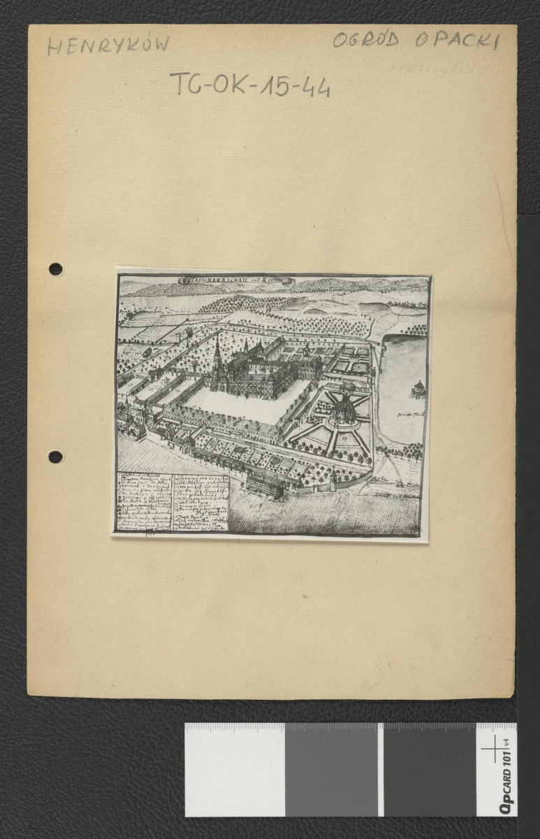reprodukcja ryciny pochodzącej z Wernher Fryderyk Bernard, Topografia Śląska, 1744-1768 przedstawiająca miejscowy klasztor z nieco odmiennej perspektywy , skan 1