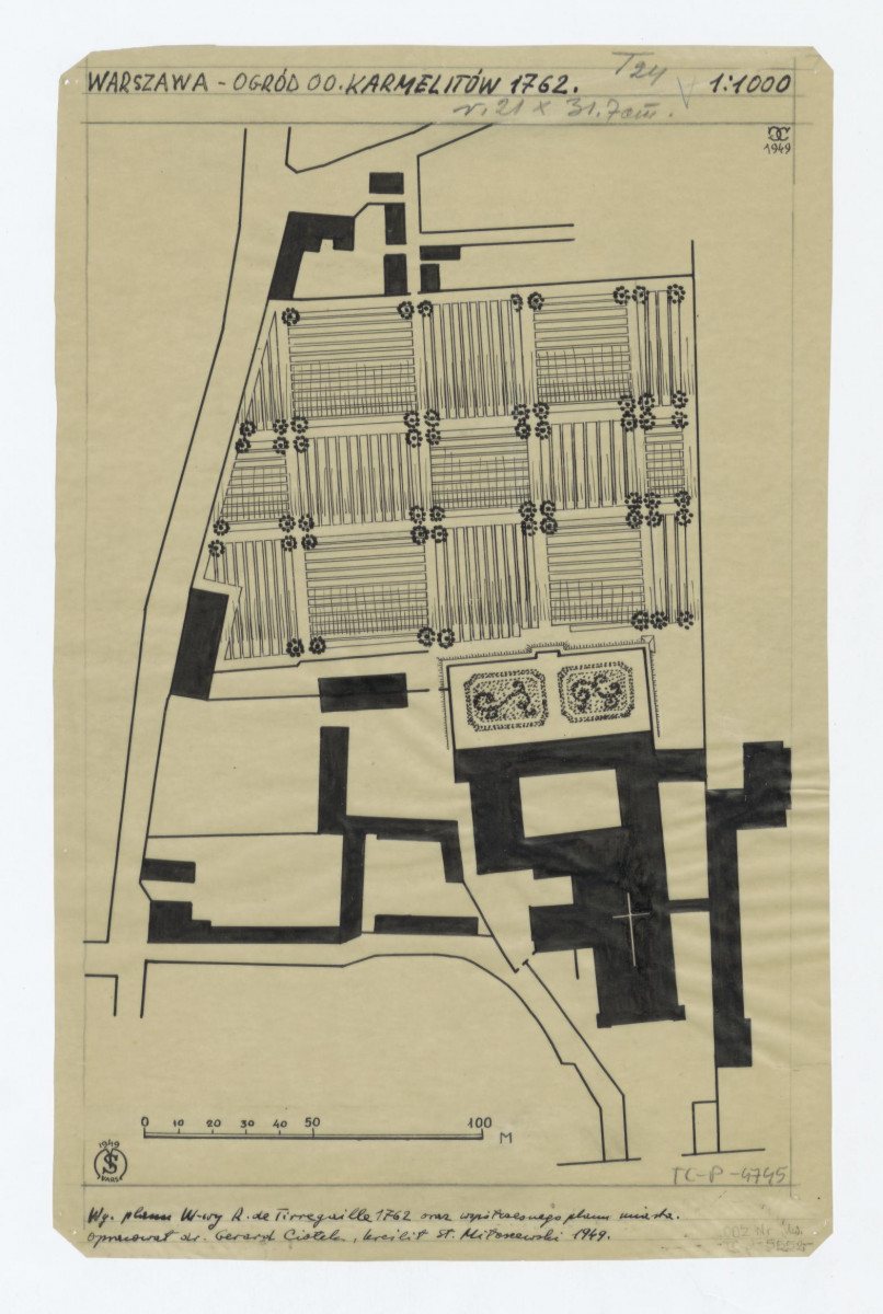 odrys planu ogrodu Tirregaille z 1762 roku , skan 1