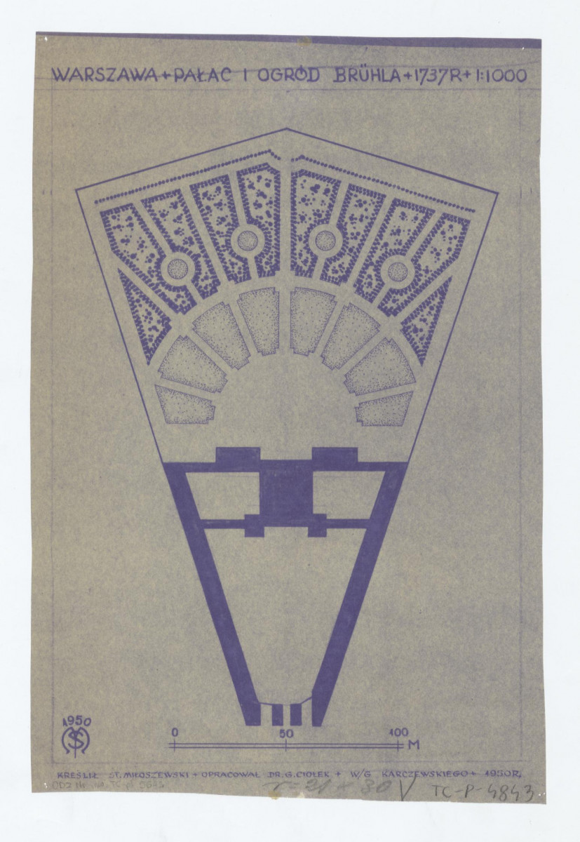 opracowany plan ogrodu z roku 1737 według Karczewskiego (odbitka ozalidowa) , skan 1