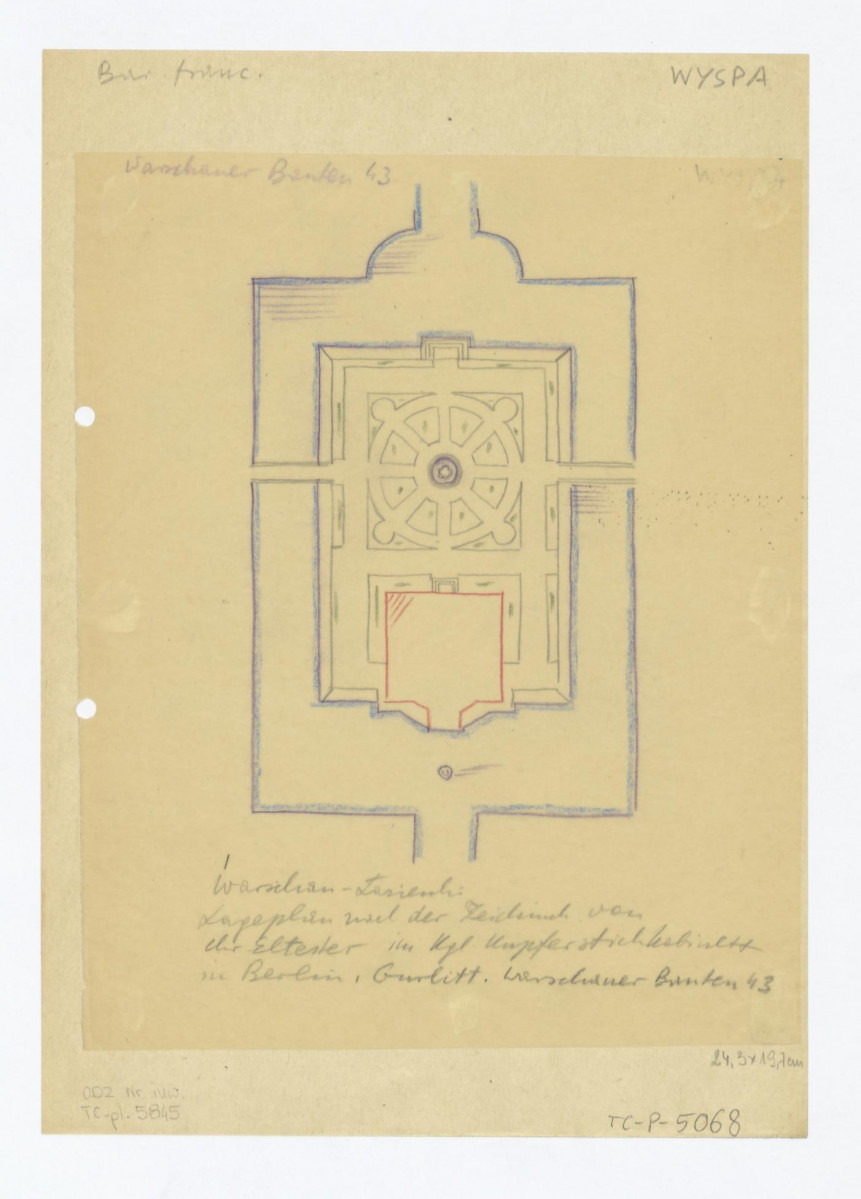 Łazienki Królewskie - wyspa pałacowa - plan sytuacyjny, skan 1