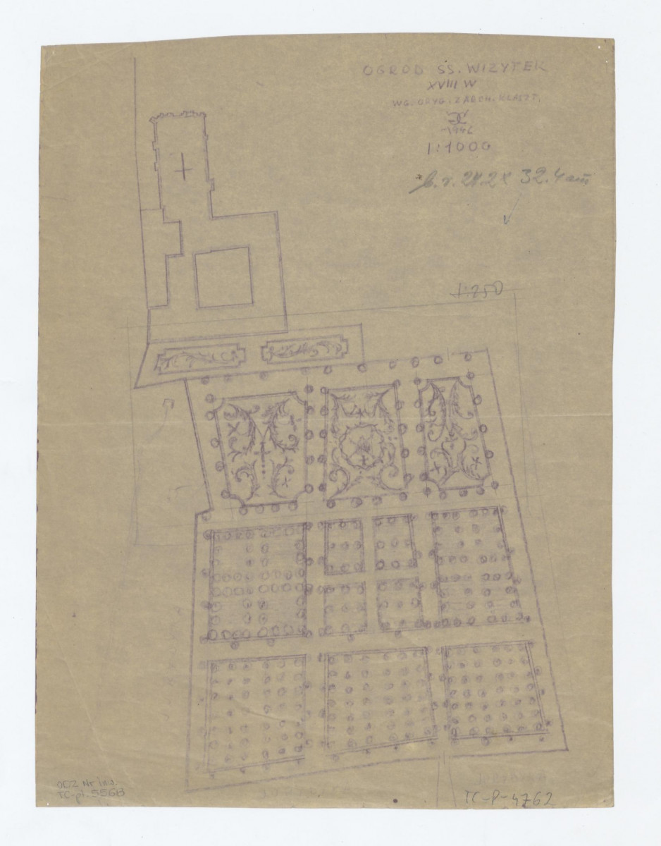 opracowany rzut ogrodu według oryginału z archiwum klasztornego (odbitka ozalidowa), skan 1