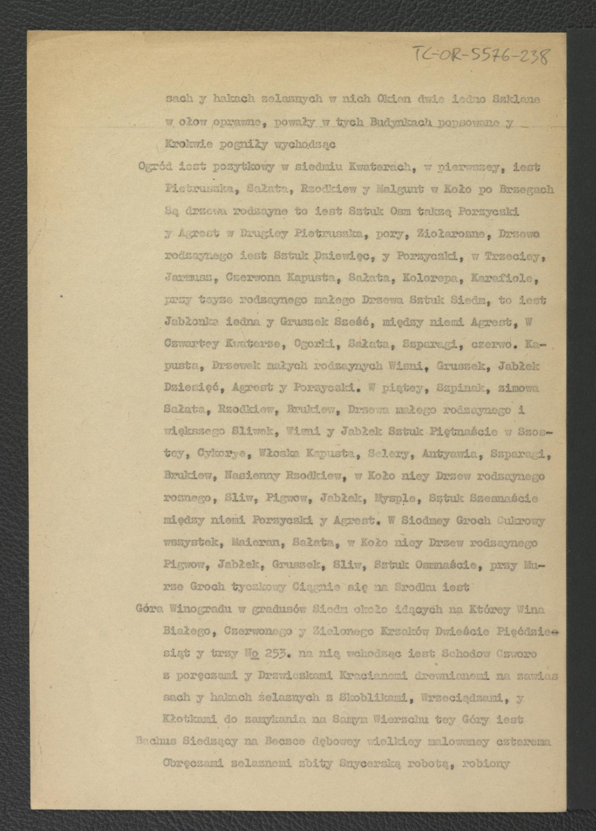 inwentarz Ogrodu Włoskiego Wilanowskiego, Budynku Ogrodniczego iako tez Pomaranczarnicy y Wszelkich Drzew, Drzewek, sprzętów y naczynia Wszystkiego w nim znaydującego się d. 27 Junij A. 1729 na gruncie wypisany; dwanaście kart; brak karty dwóch stron, skan 3