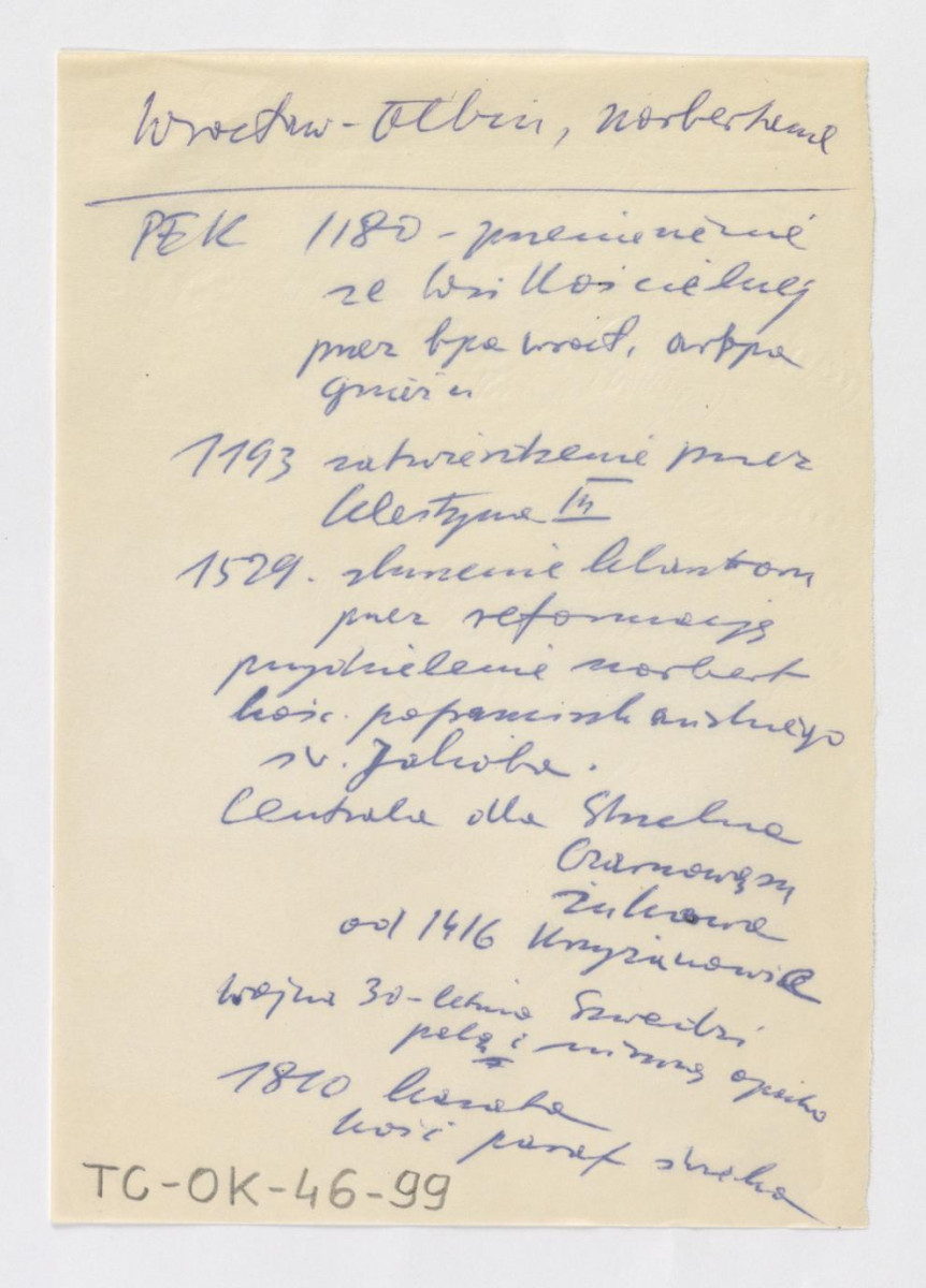 wypis z Podręczna Encyklopedia Kościelna, red. ks. Zygmunt Chełmicki, t. I-XLIV, Warszawa, 1904-1916 zawierający ważniejsze daty w dziejach miejscowego klasztoru , skan 1