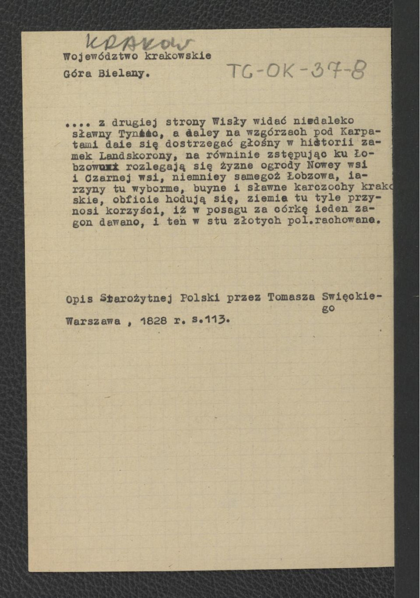 wypis z Święcki Tomasz, Opis starożytnej Polski, Warszawa 1828, s. 113 dotyczący upraw przy miejscowym klasztorze , skan 1