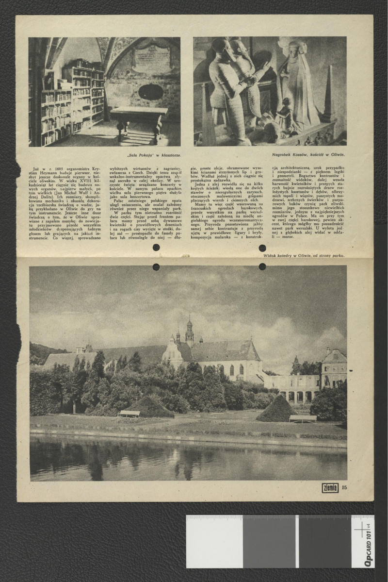 wycinek z czasopisma "Ziemia" (1957 nr 12) zawierający artykuł Mieczysława Wallisa i Tadeusza Chrzanowskiego, Opactwo Cystersów w Oliwie , skan 3