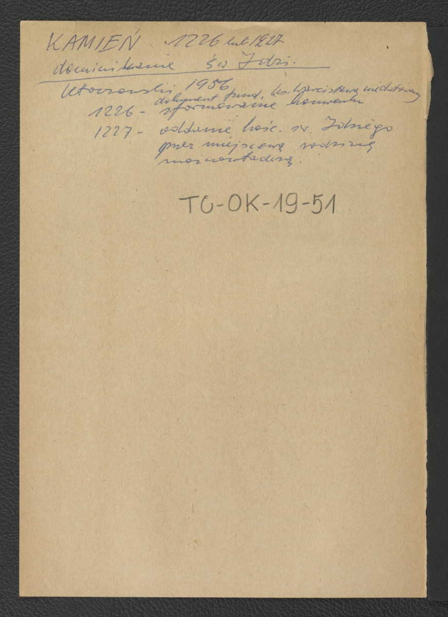 wypis z Kłoczewski, 1956 wzmiankujący dokument fundacyjny księcia Warcisława; uformowanie konwentu w 1226 r. oraz konsekracje kościoła św. Jakuba w kolejnym roku , skan 1