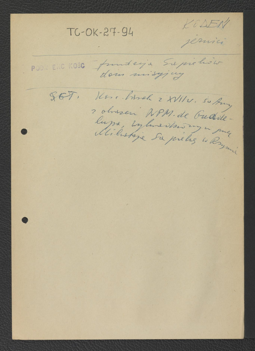 odsyłacz do Podręczna Encyklopedia Kościelna, red. ks. Zygmunt Chełmicki, t. I-XLIV, Warszawa, 1904-1916 wzmiankująca ufundowanie domu misyjnego przez rodzinę Sapiehów; Słownik Geografii Turystycznej Polski, t. I, Warszawa 1959 wzmiankujący barokowy kościół św. Anny z XVII w. oraz znajdujący się tam obraz Marii Panny z Guadalupe skradziony przez Mikołaja Sapiehę w Rzymie, skan 1