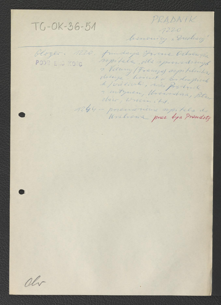 odsyłacz do Gloger Zygmunt, Encyklopedia Staropolska, Warszawa 1902 wzmiankujący zaistnienie klasztoru w 1220 r.; wypis z Podręczna Encyklopedia Kościelna, red. ks. Zygmunt Chełmicki, t. I-XLIV, Warszawa, 1904-1916 wzmiankujący fundację biskupa Iwo Odrowąża wraz z przeniesieniem szpitala do Krakowa w 1244 r., skan 1