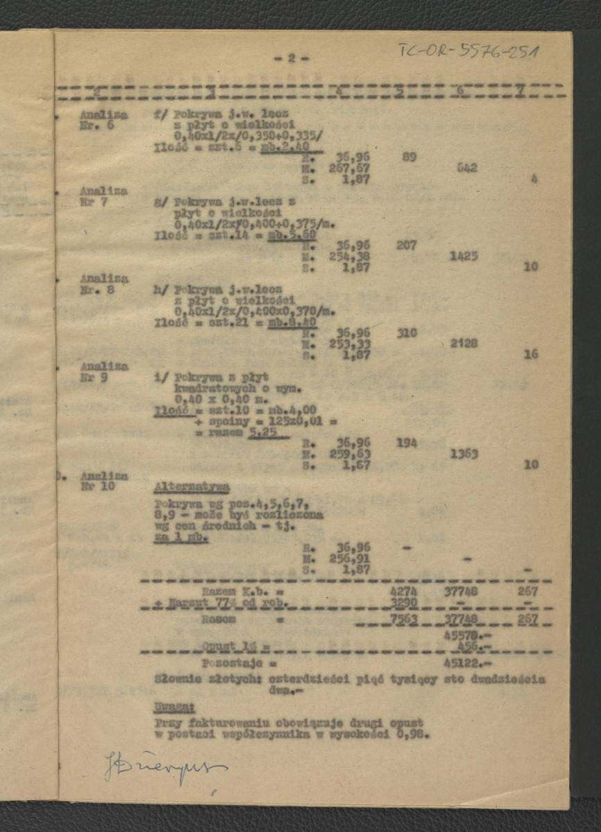 kosztorys budowlany do projektu technicznego opracowanego przez G. Ciołka w lipcu 1962 r.; jedenaście kart , skan 3