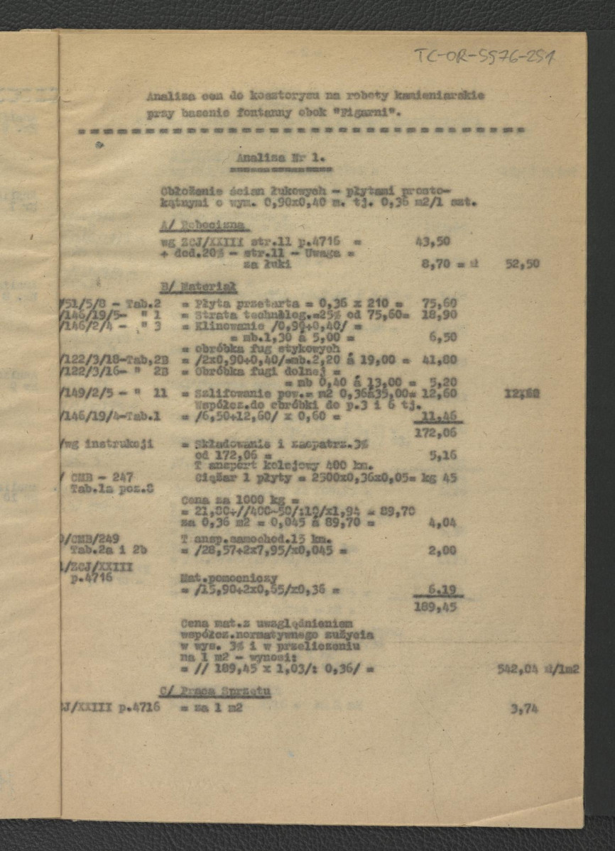 kosztorys budowlany do projektu technicznego opracowanego przez G. Ciołka w lipcu 1962 r.; jedenaście kart , skan 4