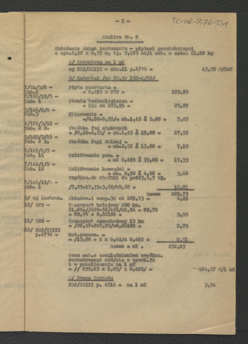 kosztorys budowlany do projektu technicznego opracowanego przez G. Ciołka w lipcu 1962 r.; jedenaście kart , skan 5