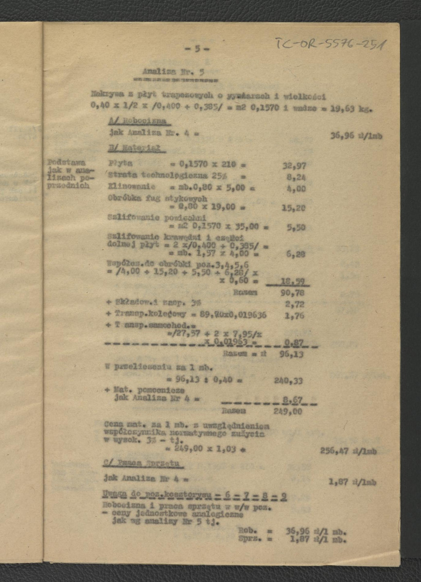 kosztorys budowlany do projektu technicznego opracowanego przez G. Ciołka w lipcu 1962 r.; jedenaście kart , skan 8