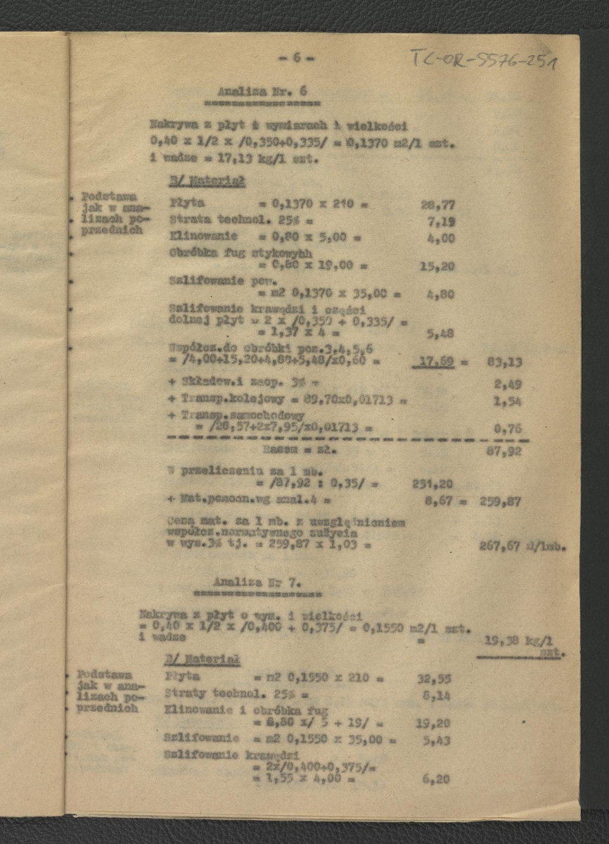 kosztorys budowlany do projektu technicznego opracowanego przez G. Ciołka w lipcu 1962 r.; jedenaście kart , skan 9