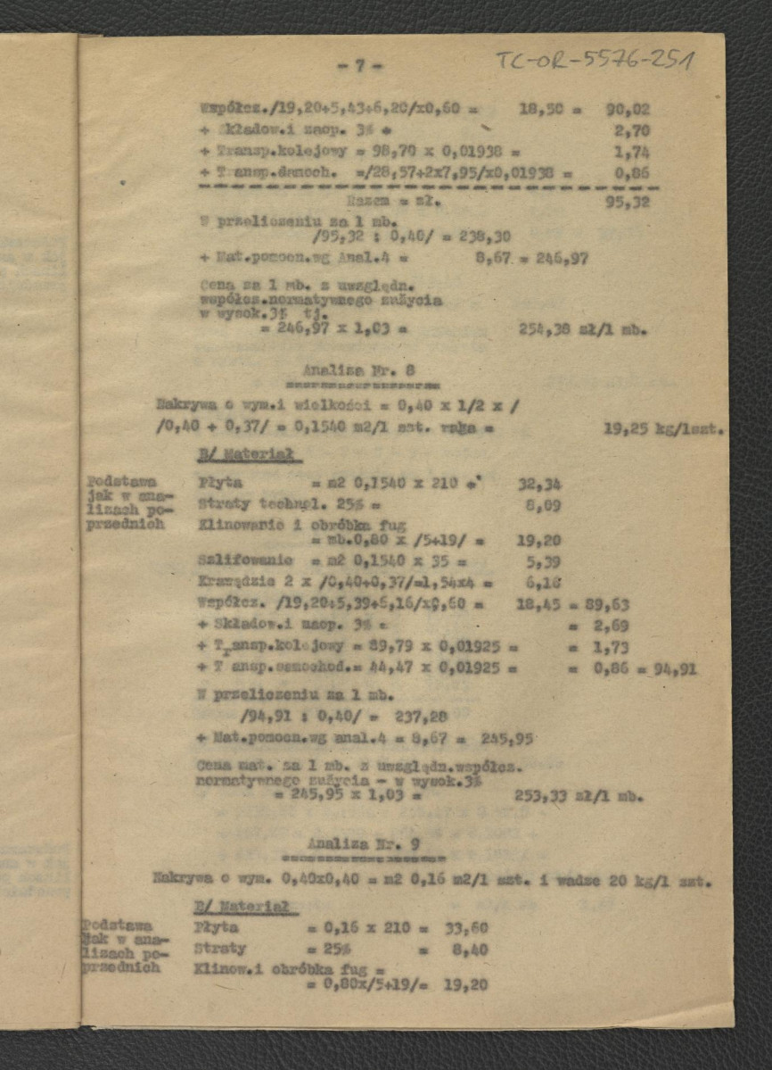 kosztorys budowlany do projektu technicznego opracowanego przez G. Ciołka w lipcu 1962 r.; jedenaście kart , skan 10