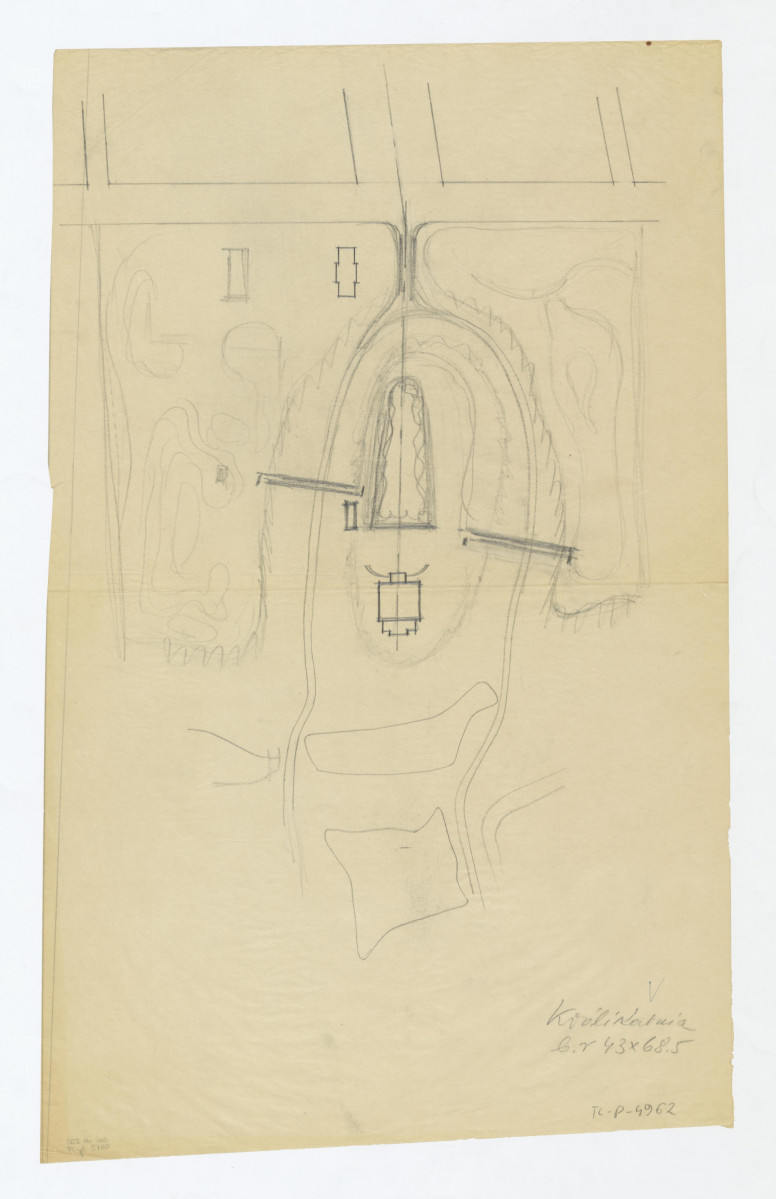 szkic roboczy - koncepcyjny. Poszukiwanie formy do rekonstrukcji ogrodu, skan 1