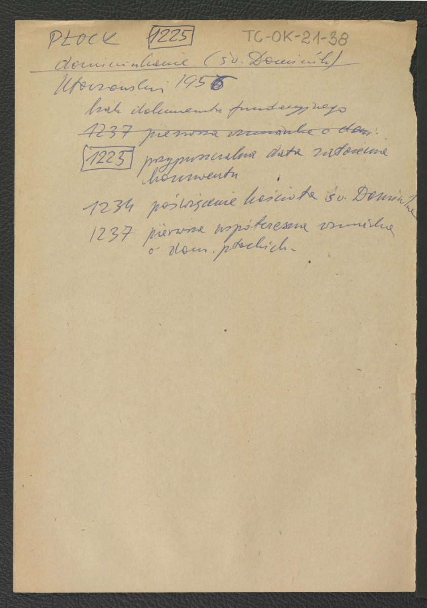 wypis z Kłoczowski, 1956 zawierający chronologię wczesnych dziejów miejscowego klasztoru począwszy od roku 1225 kiedy to prawdopodobnie zaistniało opactwo , skan 1