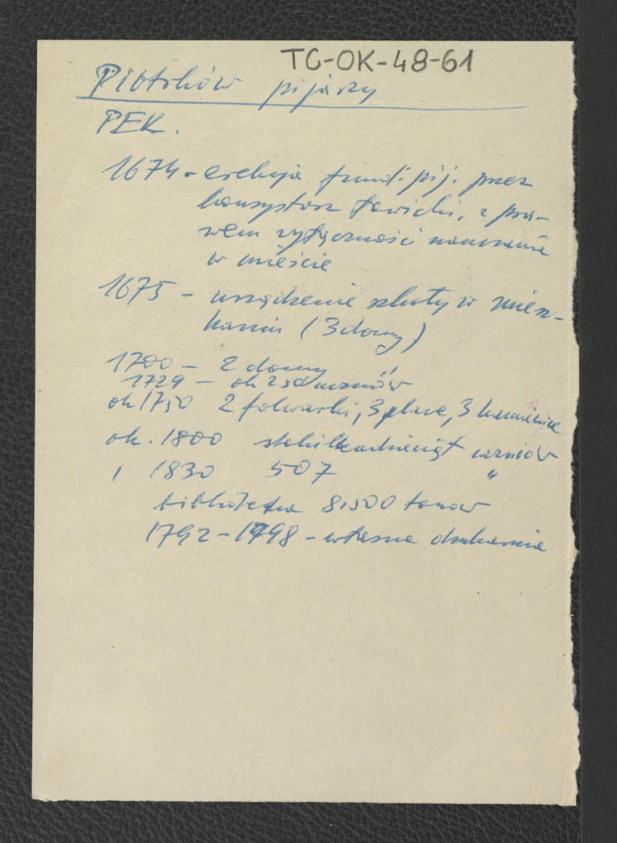 wypis z Podręczna Encyklopedia Kościelna, red. ks. Zygmunt Chełmicki, t. I-XLIV, Warszawa, 1904-1916 zawierający chronologię ważniejszych wydarzeń w dziejach miejscowego zgromadzenia począwszy od fundacji z roku 1674, skan 1