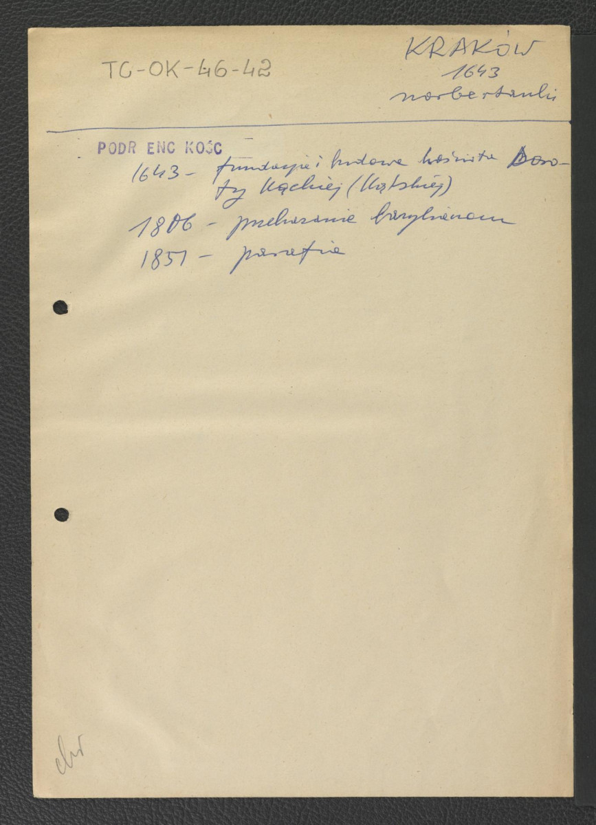 odsyłacze do Podręczna Encyklopedia Kościelna, red. ks. Zygmunt Chełmicki, t. I-XLIV, Warszawa, 1904-1916 zawierające ważniejsze daty w dziejach miejscowego klasztoru począwszy od założenia w 1643 r., skan 1