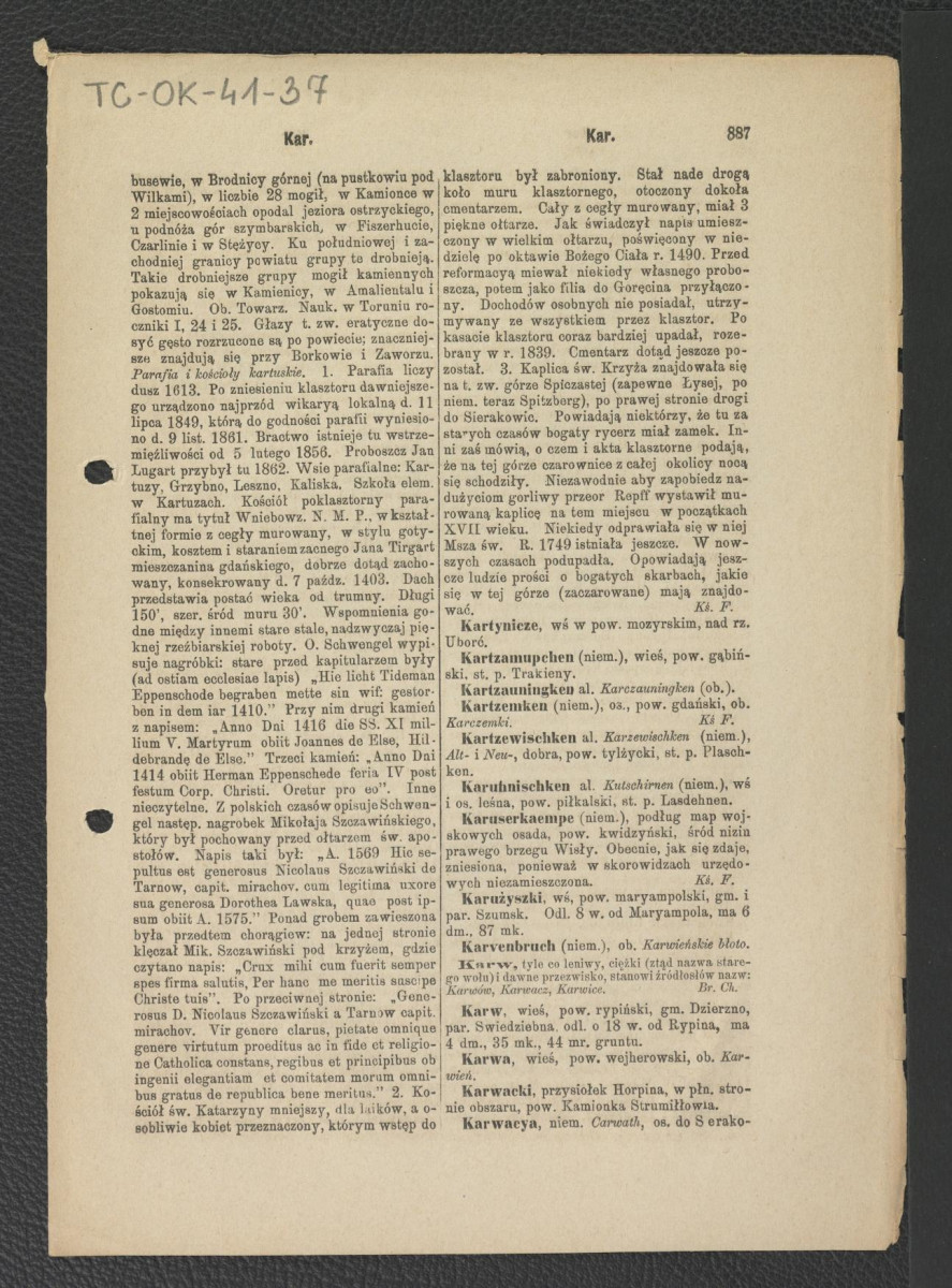 karty z Słownika Geograficznego Królestwa Polskiego zawierające hasła przedmiotowe wymienionej miejscowości , skan 5