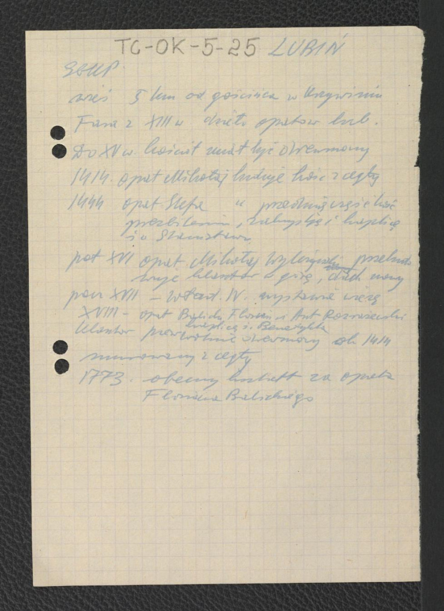 wypis z Słownika Geograficznego Królestwa Polskiego dotyczący usytuowania miejscowej wioski oraz ważniejszych epizodów w dziejach miejscowego opactwa , skan 1