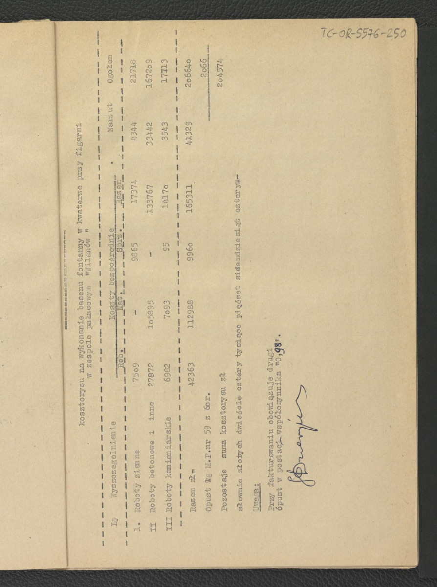 kosztorysy budowlane, założenia do kosztorysu, zestawienie do kosztorysu, analiza, przedmiar robót, wykaz materiałów, fragment opis techniczny G. Ciołka z lipca 1962 r.; dwadzieścia jeden kart, skan 5