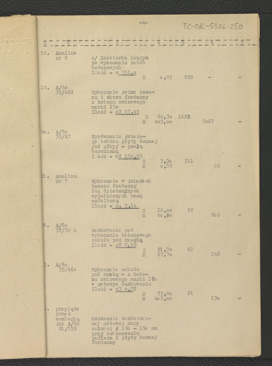 kosztorysy budowlane, założenia do kosztorysu, zestawienie do kosztorysu, analiza, przedmiar robót, wykaz materiałów, fragment opis techniczny G. Ciołka z lipca 1962 r.; dwadzieścia jeden kart, skan 10