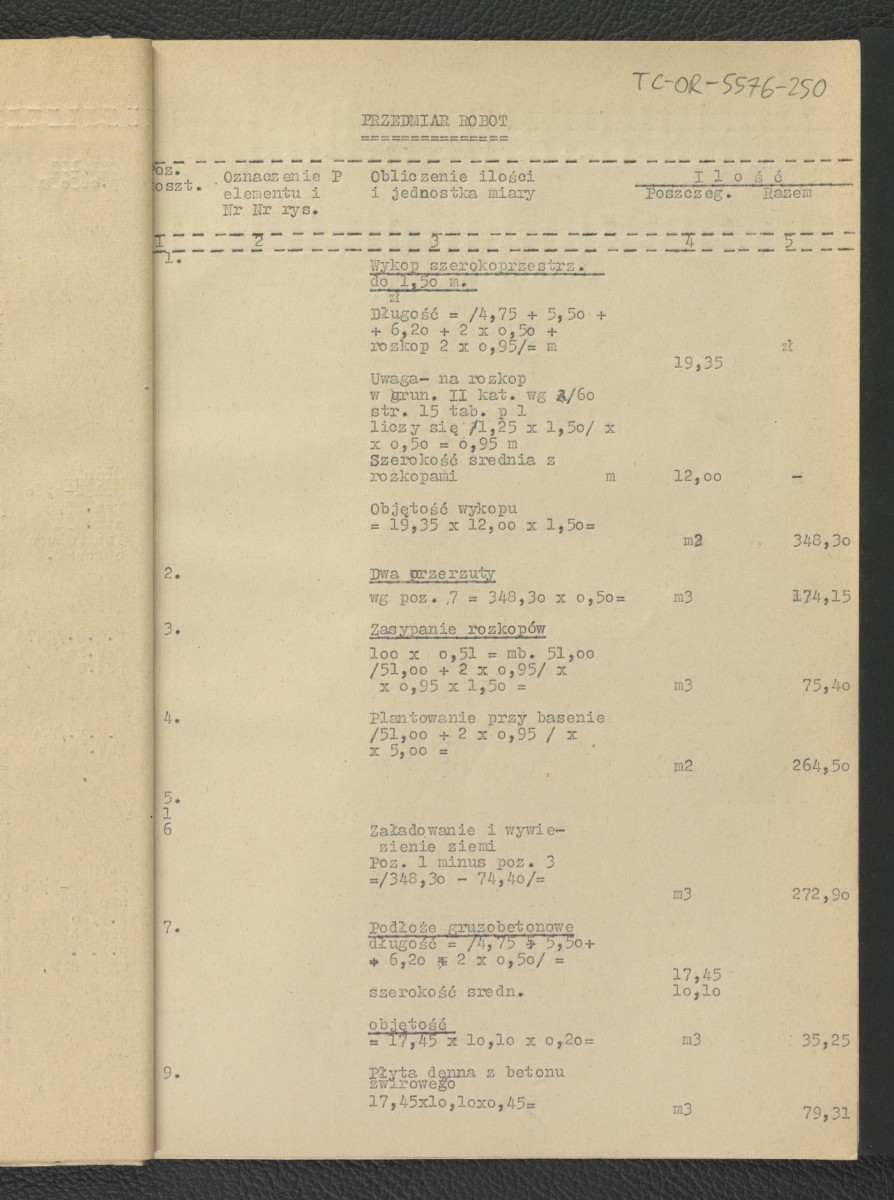 kosztorysy budowlane, założenia do kosztorysu, zestawienie do kosztorysu, analiza, przedmiar robót, wykaz materiałów, fragment opis techniczny G. Ciołka z lipca 1962 r.; dwadzieścia jeden kart, skan 18