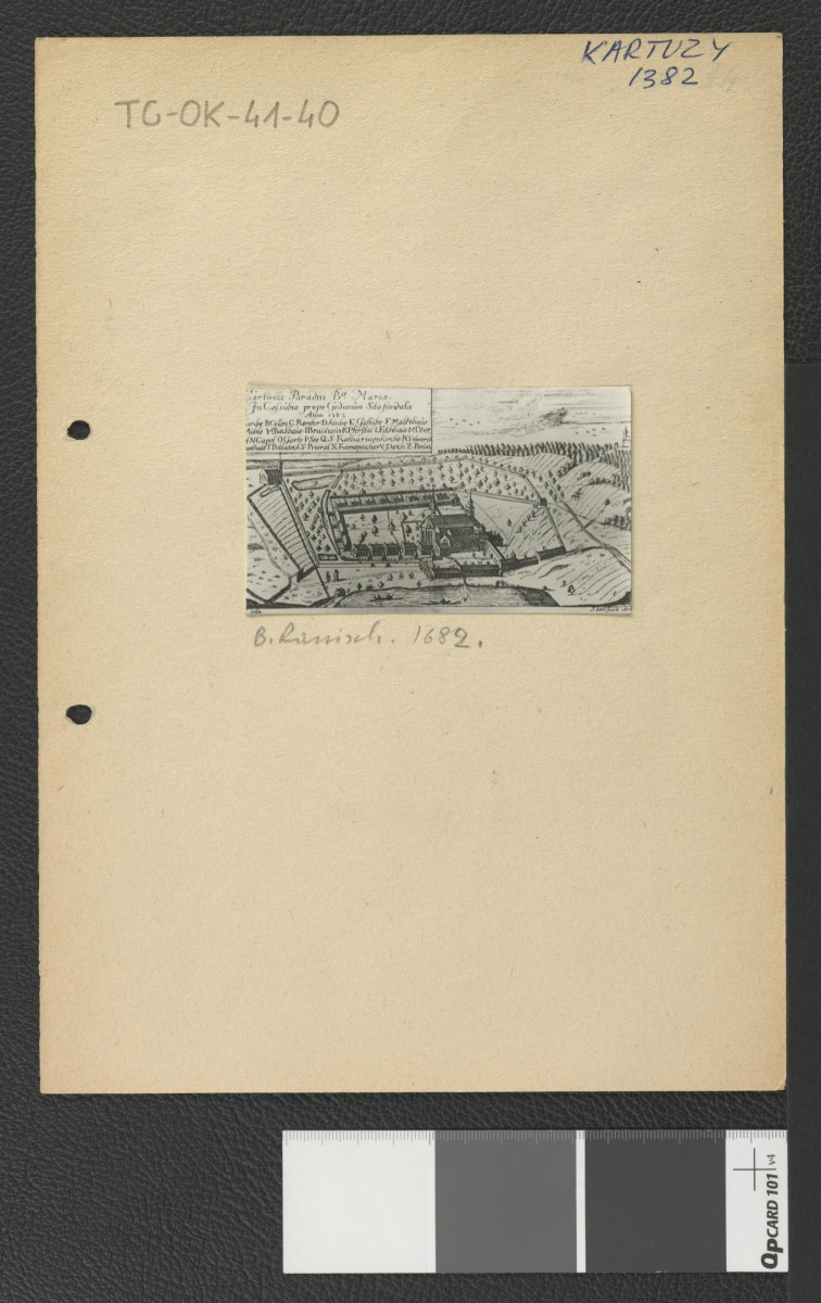 reprodukcje ryciny zamieszczonej w Schmid B., Die Bau-und Kunstenkmaler de Provinz Westpreussen, Gdańsk 1899 przedsawiające wiodok z tzw. lotu ptaka na miejscowy klasztor w roku 1678, skan 4