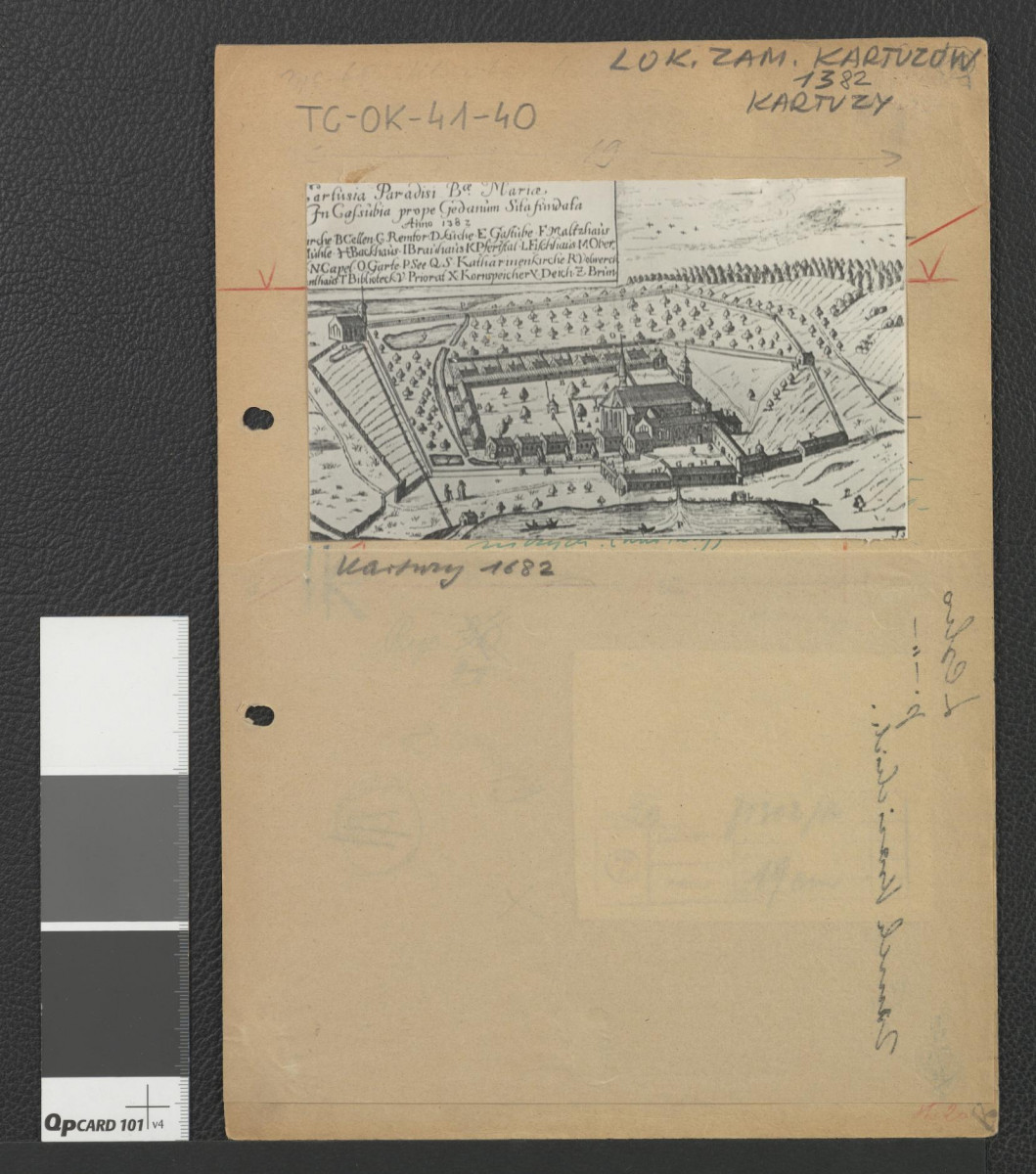 reprodukcje ryciny zamieszczonej w Schmid B., Die Bau-und Kunstenkmaler de Provinz Westpreussen, Gdańsk 1899 przedsawiające wiodok z tzw. lotu ptaka na miejscowy klasztor w roku 1678, skan 5
