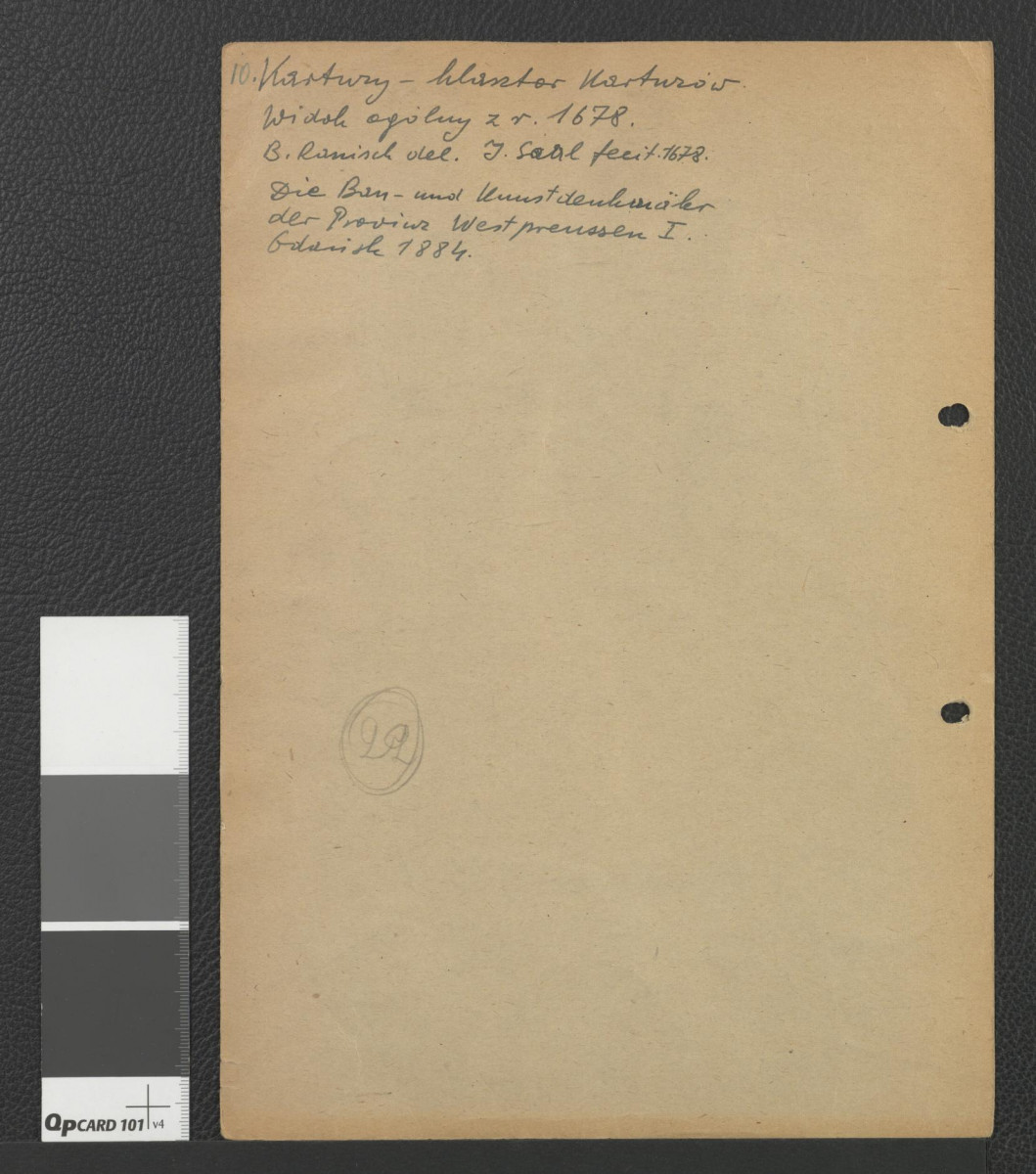 reprodukcje ryciny zamieszczonej w Schmid B., Die Bau-und Kunstenkmaler de Provinz Westpreussen, Gdańsk 1899 przedsawiające wiodok z tzw. lotu ptaka na miejscowy klasztor w roku 1678, skan 6