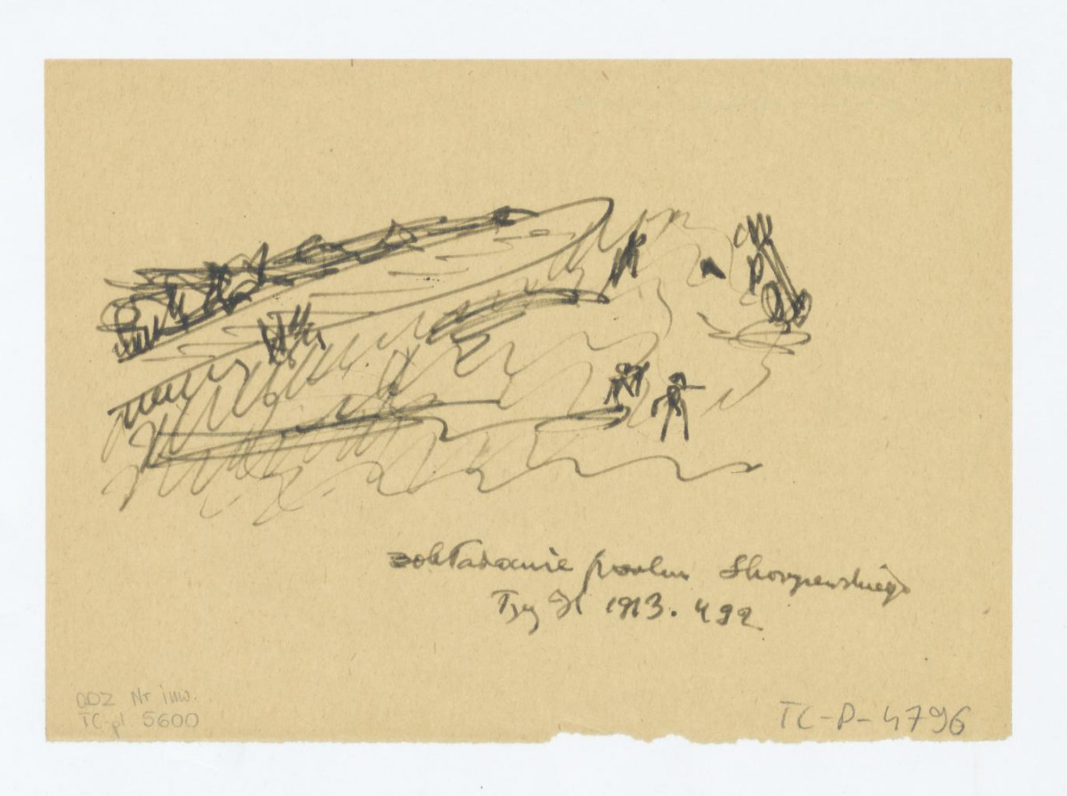 fragment ogrodu /rysunek nieczytelny/. Przerys z Tygodnika Ilustrowanego 1913 s. 492. Napis: zakładanie Parku Skaryszewskiego; Tygodnik Ilustrowany 1913. 492, skan 1