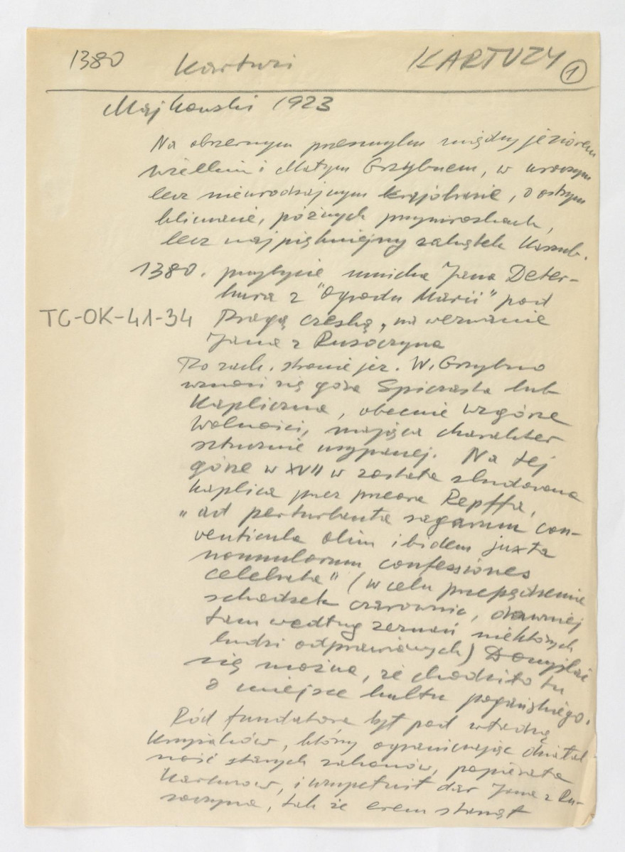 wypis z Majkowski, 1923 wzmiankujący usytuowanie klasztoru oraz jego dziejów, skan 1