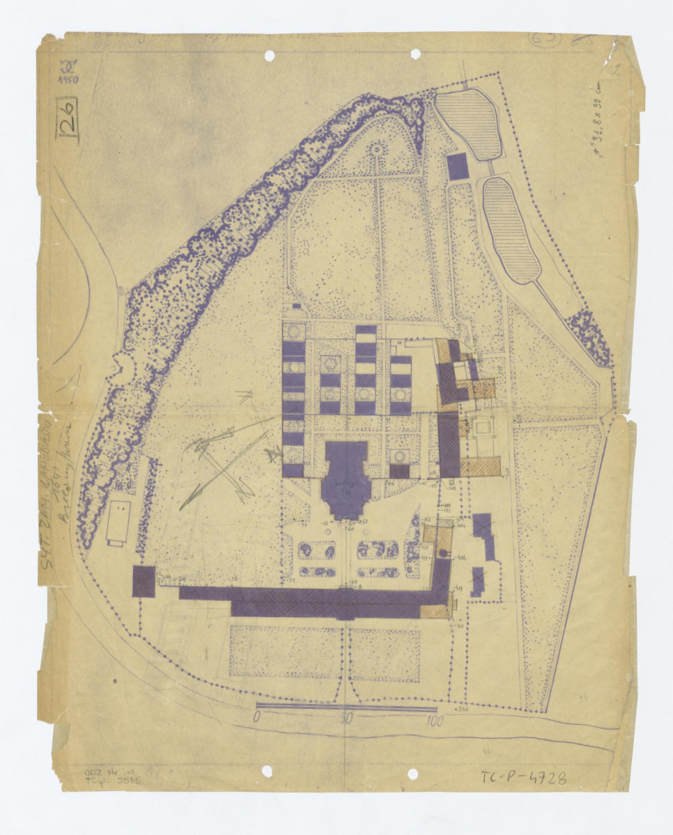 plan sytuacyjny klasztoru z kościołem i ogrodami klasztornymi, skan 1