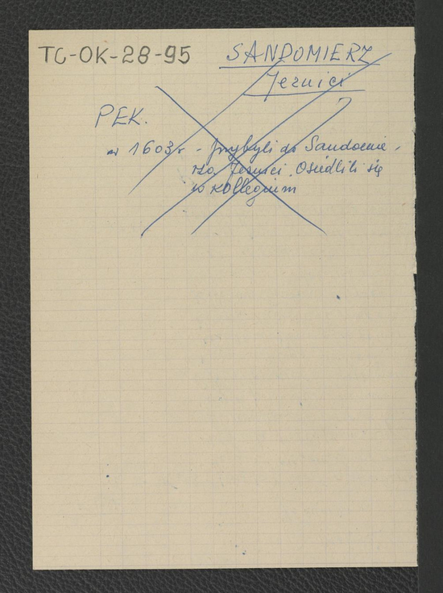 wypis z Podręczna Encyklopedia Kościelna, red. ks. Zygmunt Chełmicki, t. I-XLIV, Warszawa, 1904-1916 wzmiankujący przybycie jezuitów do Sandomierza ok. 1603 r. oraz przeniesienie funduszy skasowanego zgromadzenia do Krakowa , skan 1