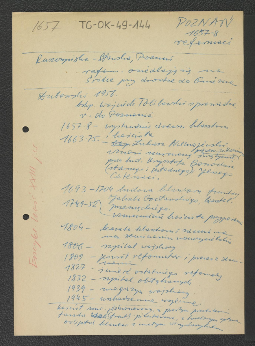odsyłacz do Ruszczyńska-Stawska, Poznań wzmiankujący osiedlenie zakonników w Środce na drodzę do Gniezna; wypis z Dubowski, 1956 oraz Podręczna Encyklopedia Kościelna, red. ks. Zygmunt Chełmicki, t. I-XLIV, Warszawa, 1904-1916 wzmiankujące ważniejsze daty w dziejach tegoż klasztoru począwszy od roku 1657 r. oraz jego zwięzłą charakterystykę architektoniczną , skan 1