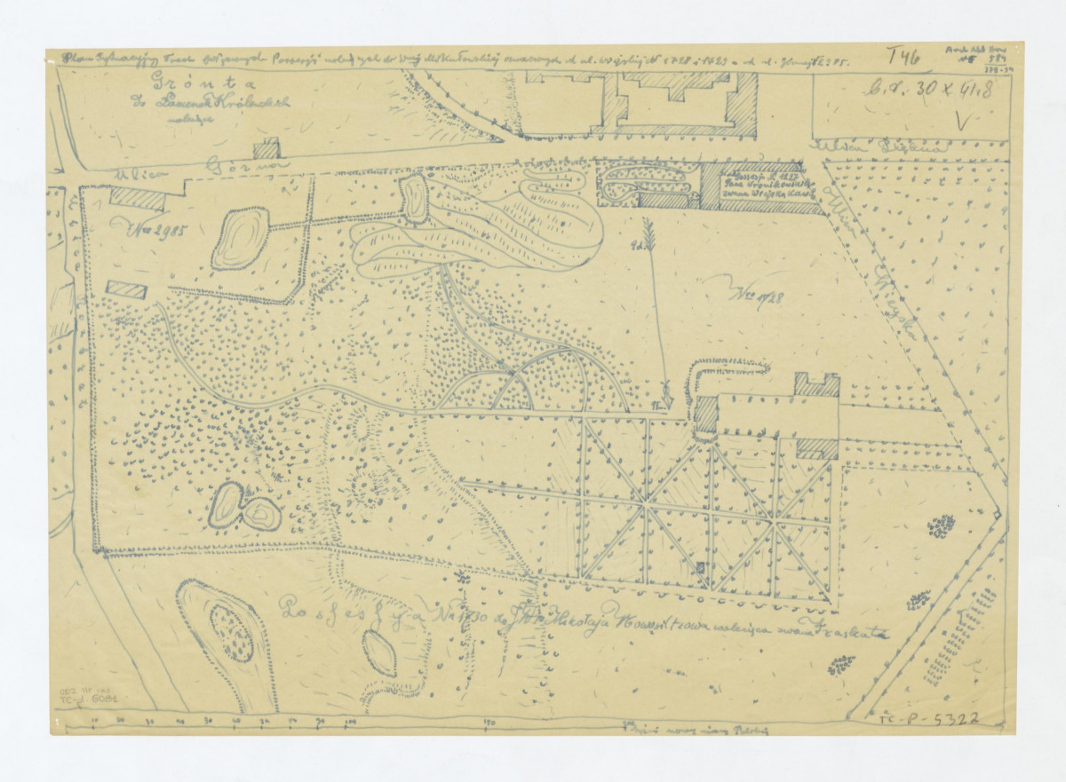 Pałac ogińskich-odrys planu sytuacyjnego parku i zabudowań, skan 1