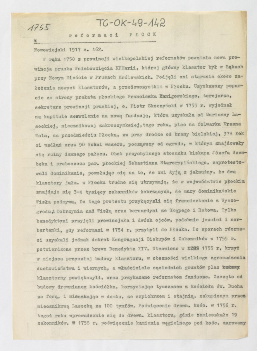 wypisy z Nowomiejski, 1917, s. 462 zawierające zarys dziejów miejscowego klasztoru, skan 2