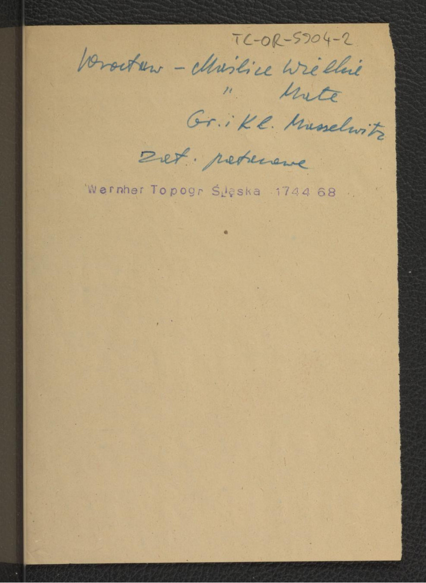 karta opisowa do fotografii reprodukcji ryciny zamieszczonej w Wernher F.B., Topografia Śląska, 1744-1768, skan 1